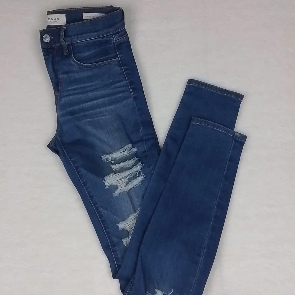 Pacsun‎ Mid Rise Denim Jegging Size 25 w/ Distressed Dark Wash Denim